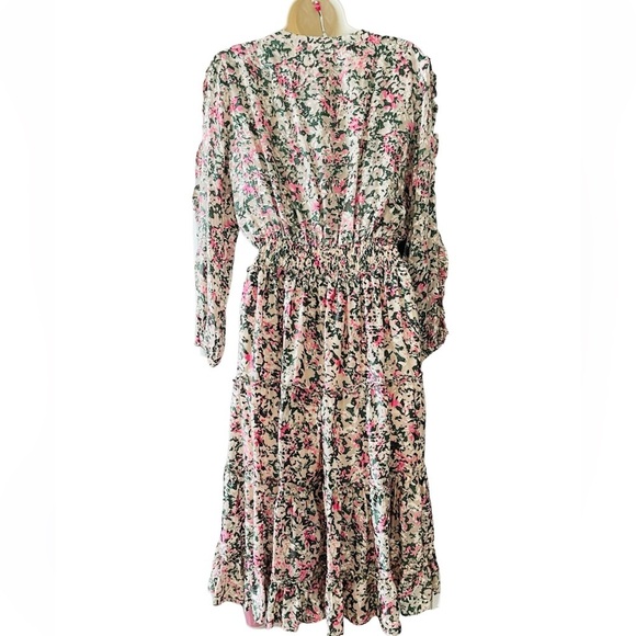 ELIE TAHARI Abstract Floral Tiered Maxi Dress Medium Pink Green Long Sleeve Glam - Picture 7 of 15
